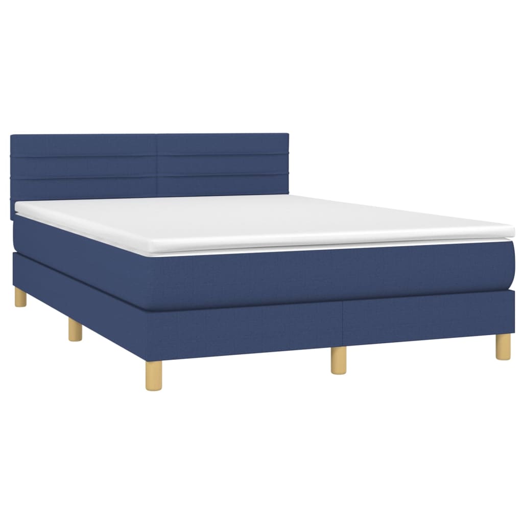 vidaXL Cama box spring c/ colchão e LED 140x190 cm tecido azul