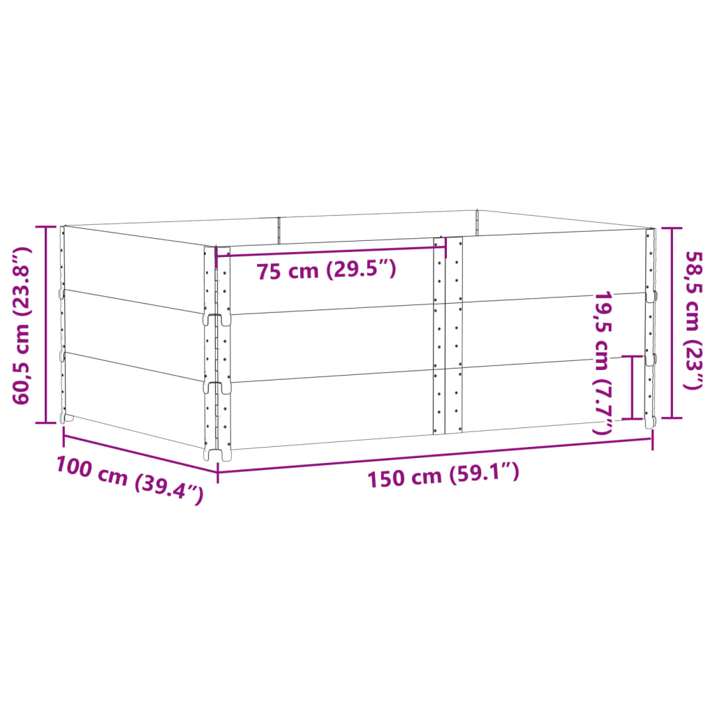 vidaXL Colares p/ paletes 3 pcs 150x100 cm madeira pinho maciça preto