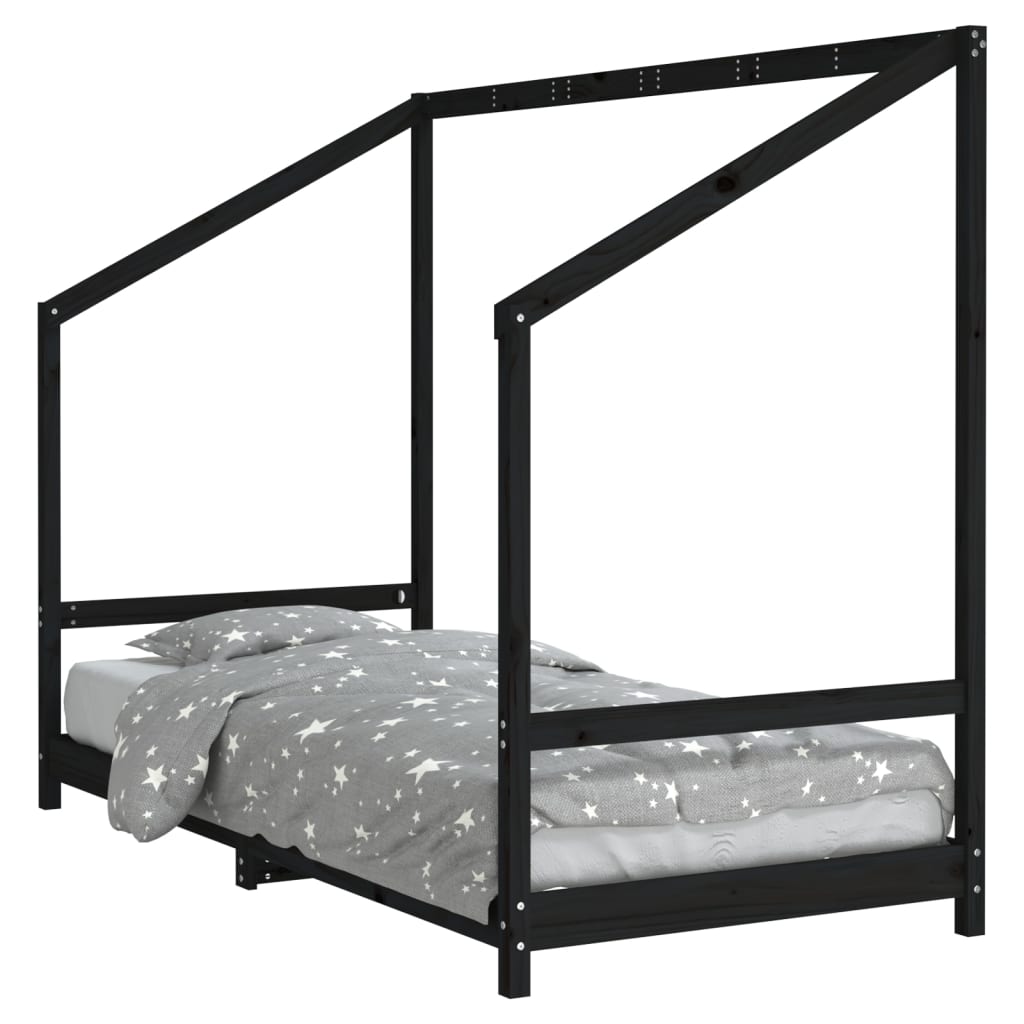 vidaXL Estrutura de cama infantil 90x200 cm pinho maciço preto