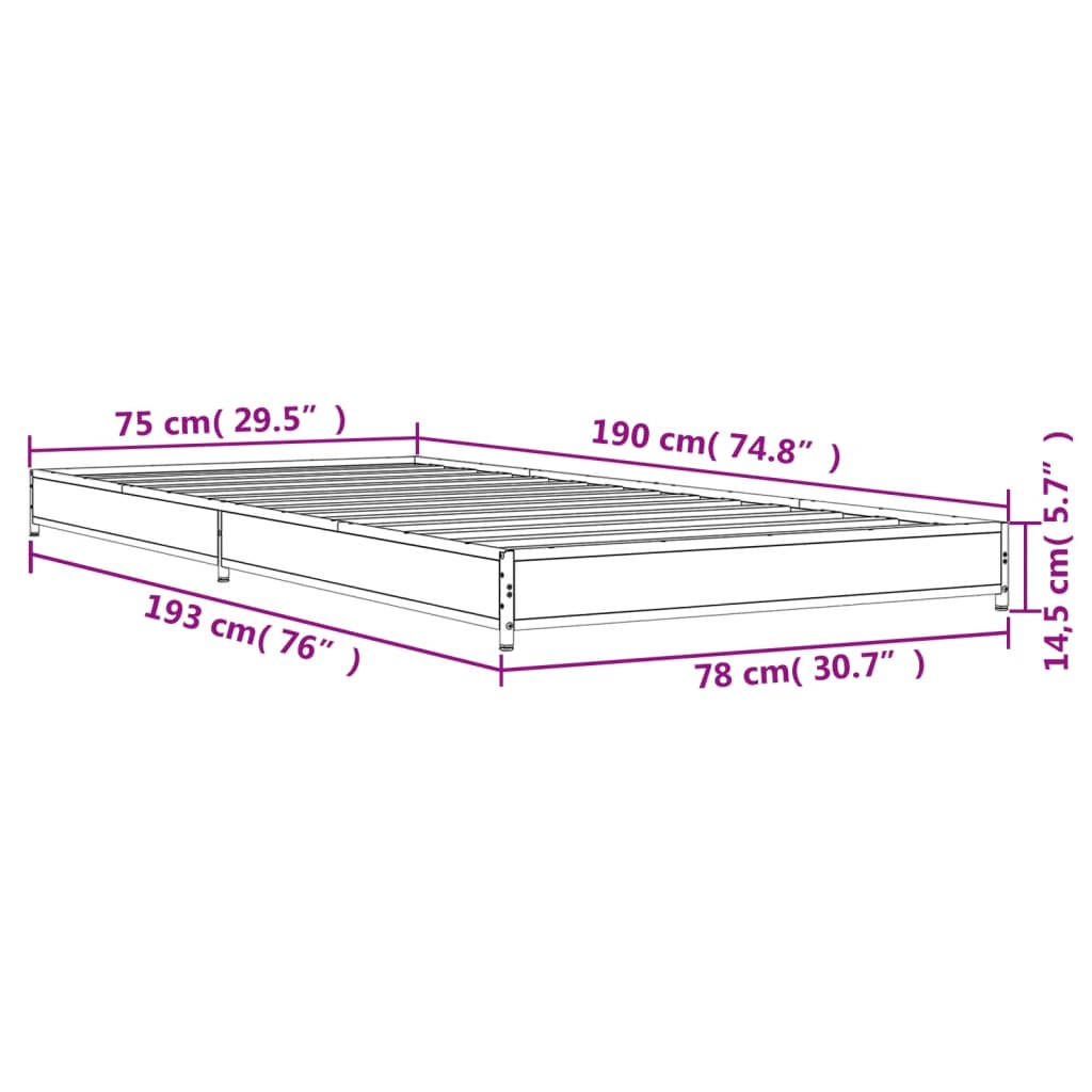 vidaXL Estrutura de cama derivados de madeira e metal cinzento sonoma