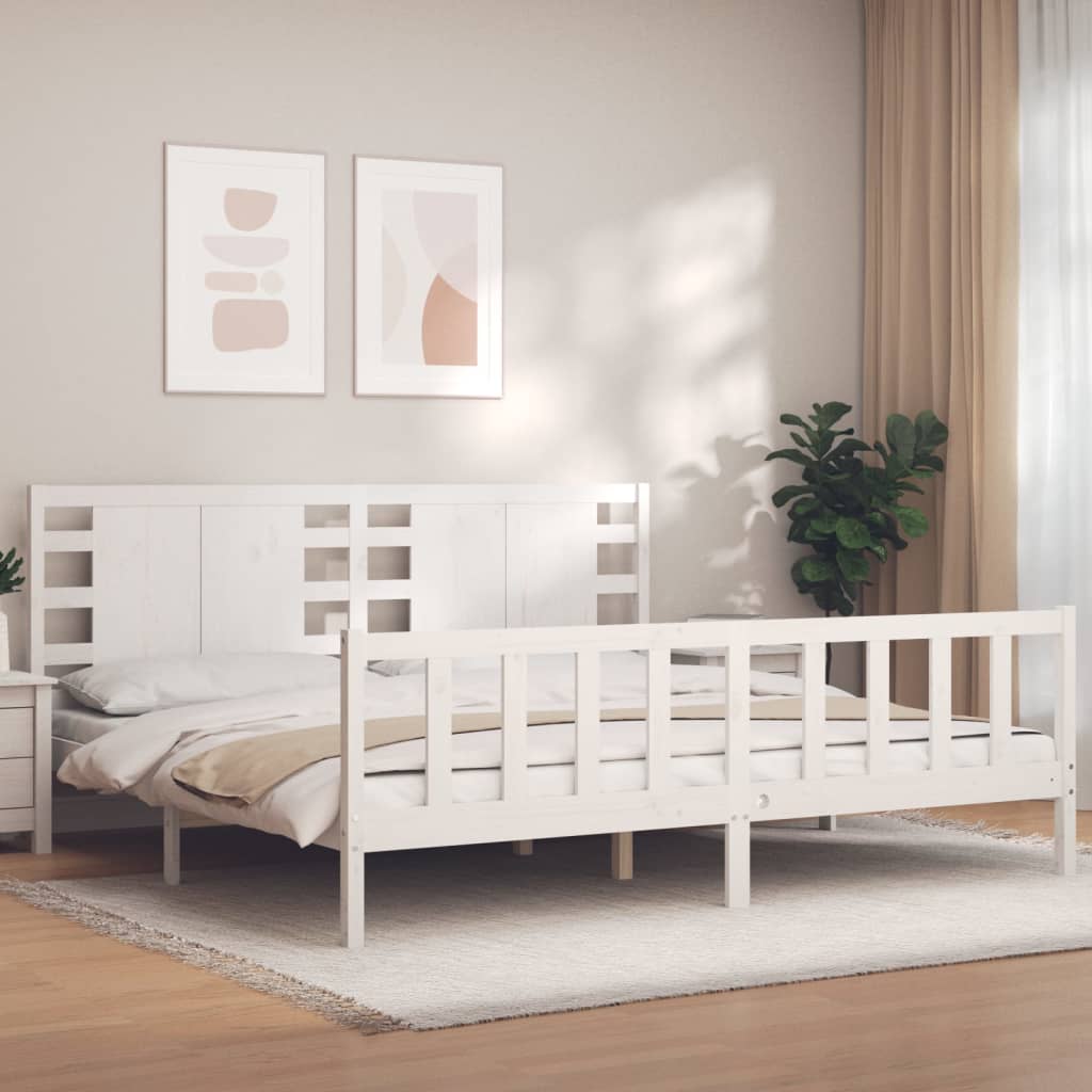 vidaXL Estrutura de cama com cabeceira 200x200cm madeira maciça branco