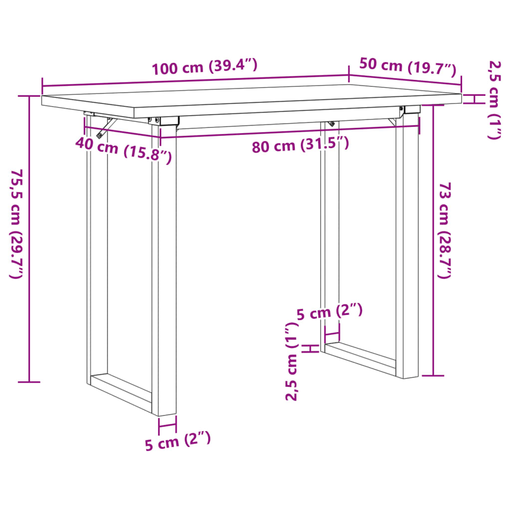 vidaXL Mesa de jantar estrutura em O 100x50x75,5cm pinho/ferro fundido