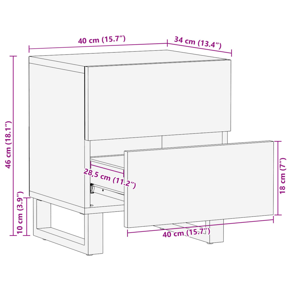 vidaXL Mesas de cabeceira 2 pcs 40x34x46 cm mangueira áspera maciça