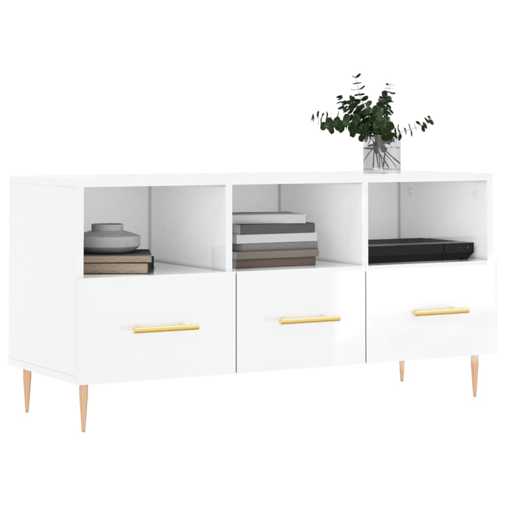 vidaXL Móvel para TV 102x36x50 cm derivados madeira branco brilhante