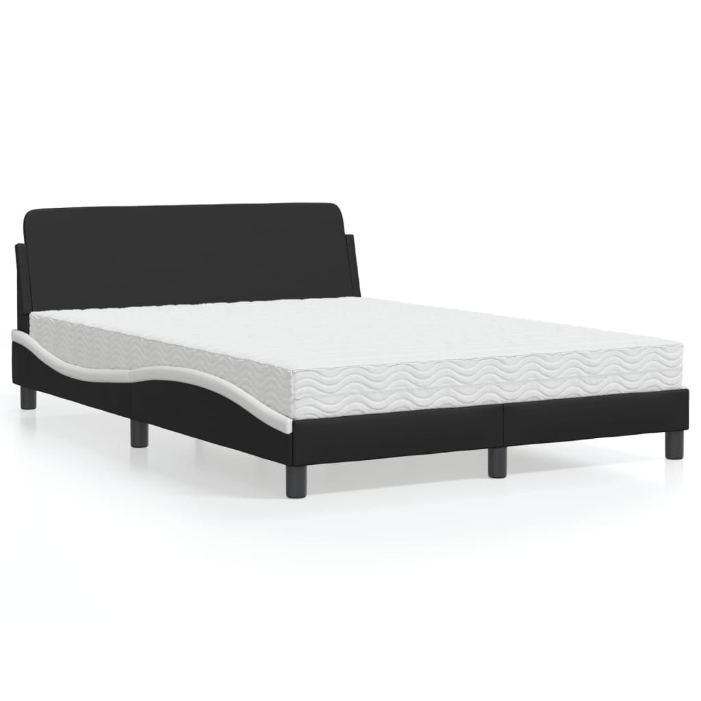 vidaXL Cama com colchão 140x200 cm couro artificial preto e branco