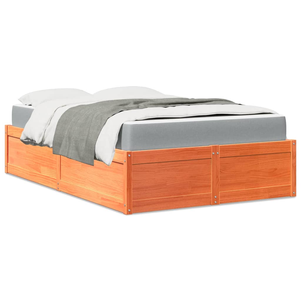 VidaXL Cama com colchão 140x190 cm pinho maciço castanho-mel