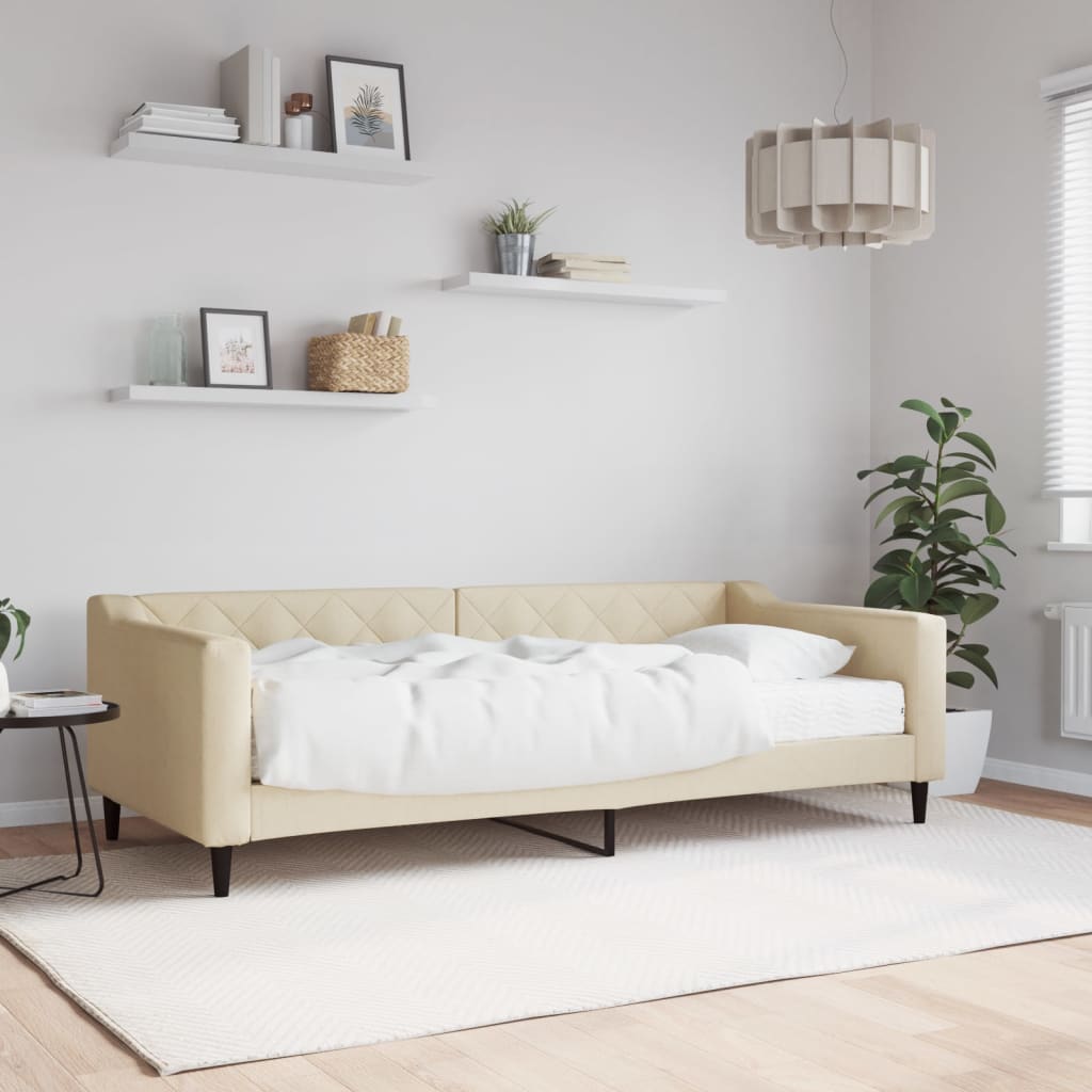 vidaXL Sofá-cama com colchão 90x200 cm tecido cor creme