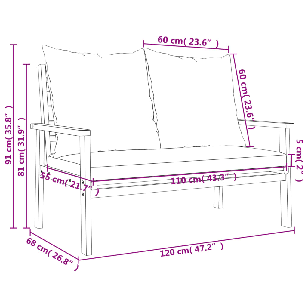 vidaXL 5 pcs conjunto lounge de jardim c/ almofadões acácia maciça