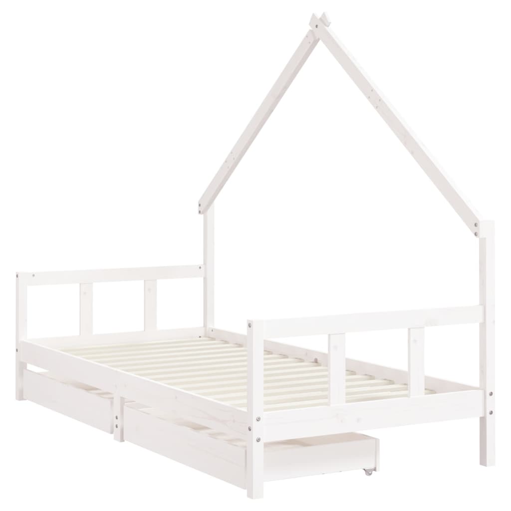 vidaXL Estrutura cama infantil c/ gavetas 90x200cm pinho maciço branco