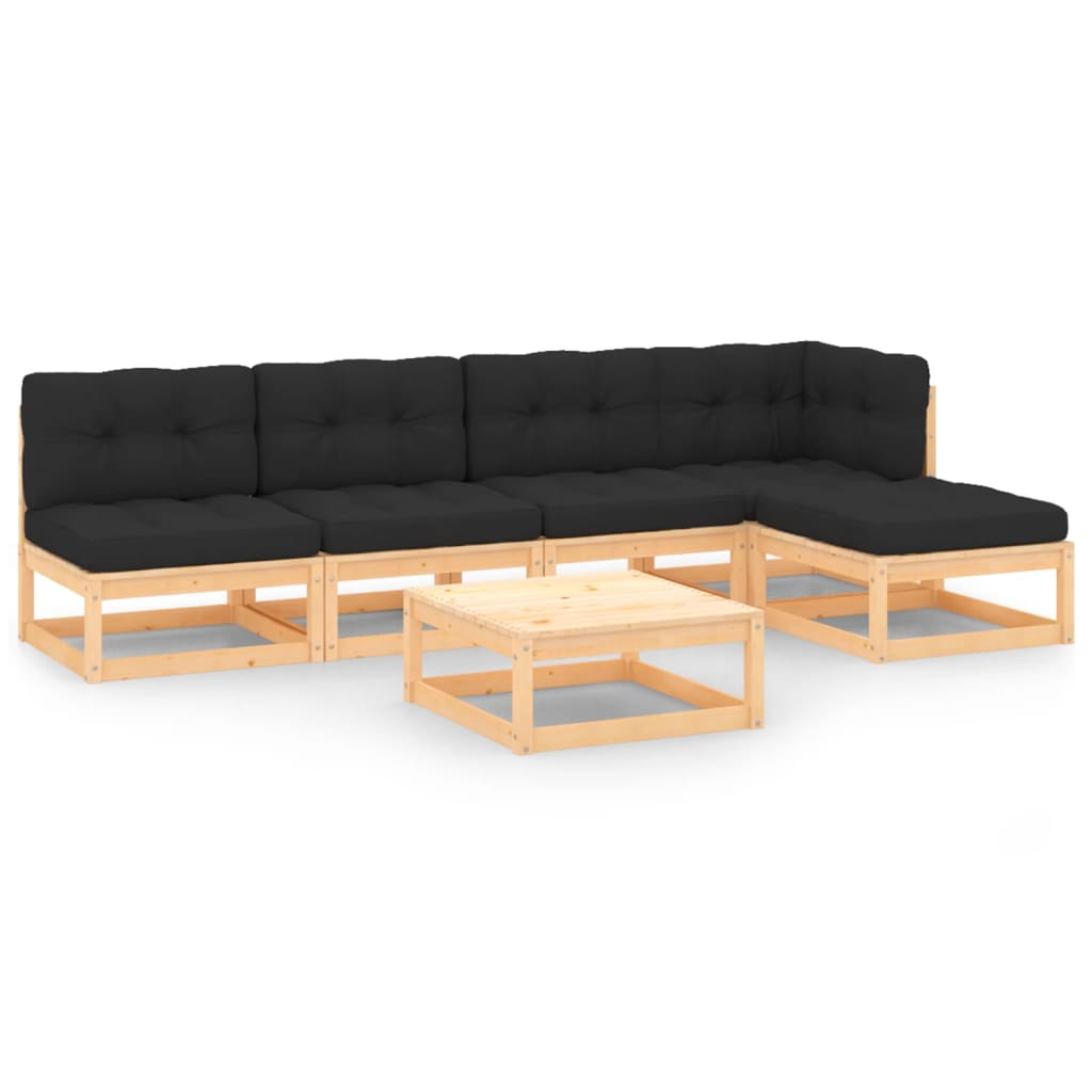 vidaXL 6 pcs conjunto lounge de jardim c/ almofadões pinho maciço