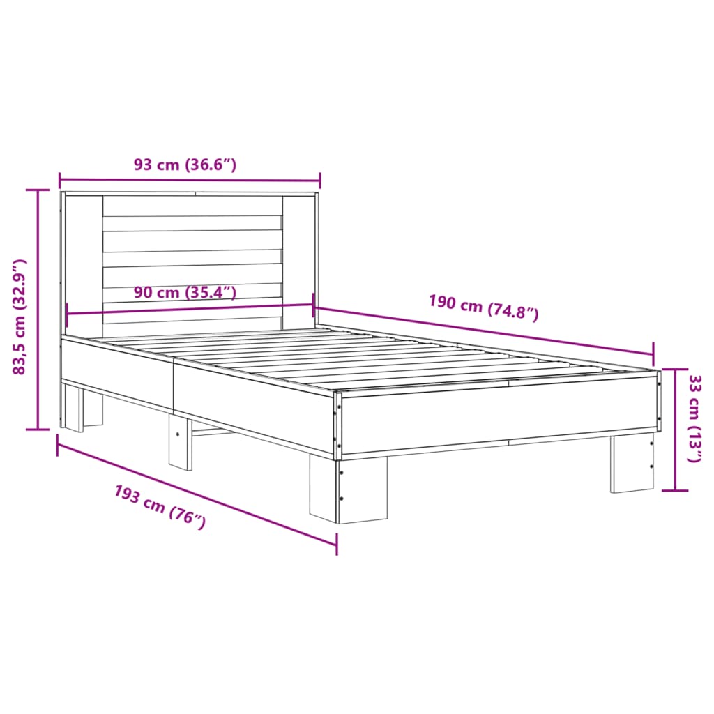 vidaXL Estrutura de cama derivados de madeira e metal carvalho fumado