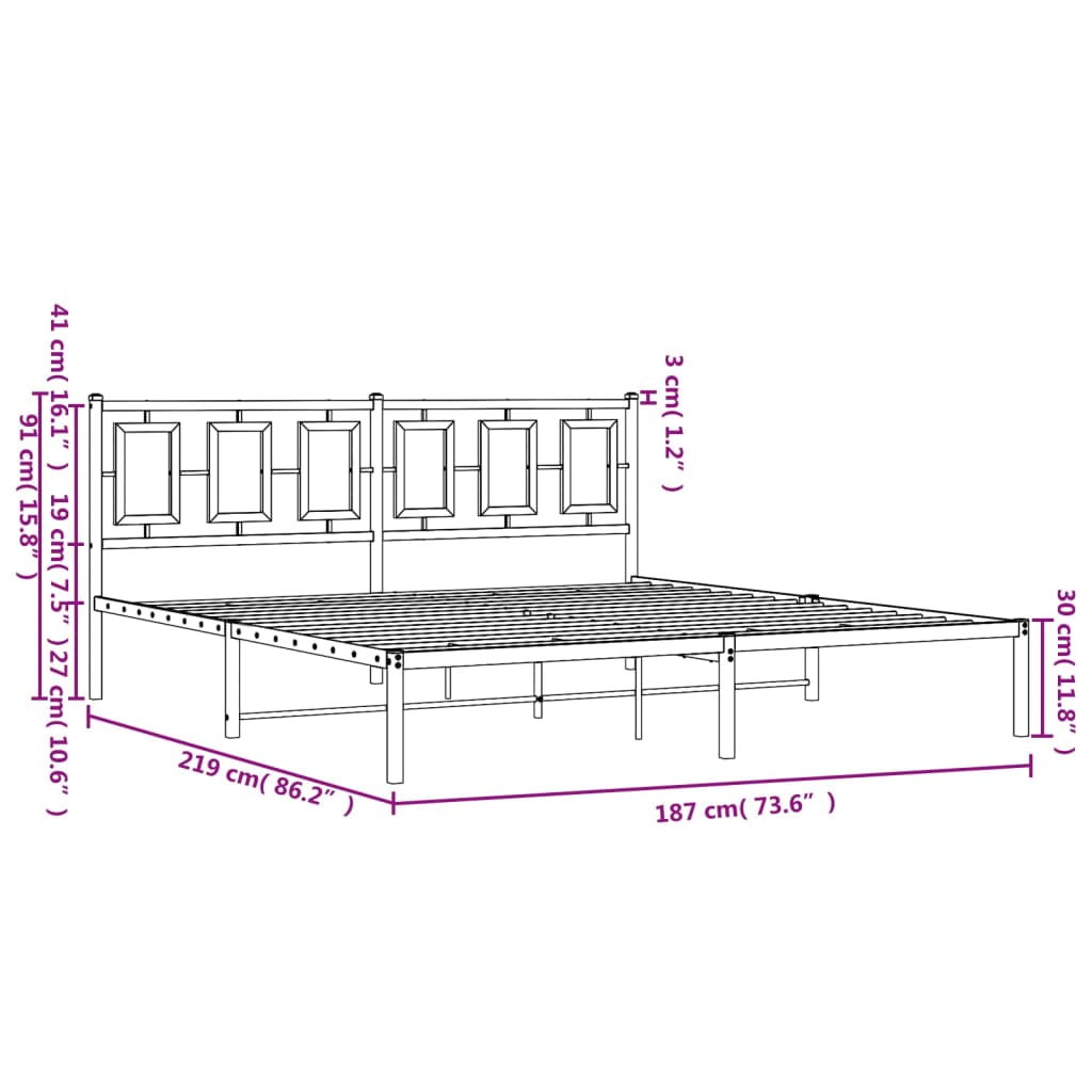 vidaXL Estrutura de cama com cabeceira 183x213 cm metal preto