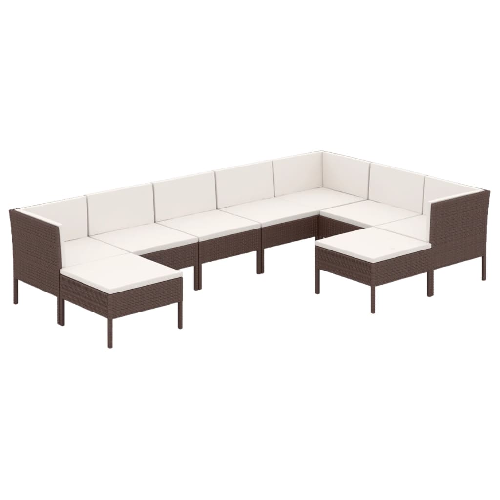 vidaXL 9 pcs conjunto lounge jardim c/ almofadões vime PE castanho