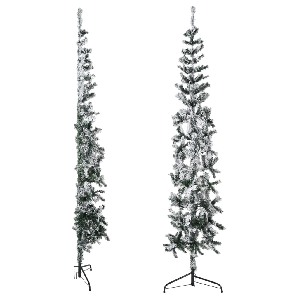 vidaXL Meia árvore de Natal fina com flocos de neve 180 cm