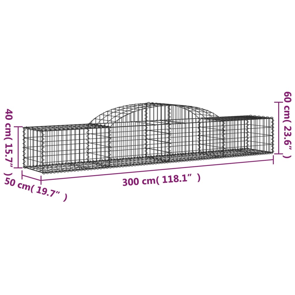 vidaXL Cestos gabião arqueados 20pcs 300x50x40/60 cm ferro galvanizado