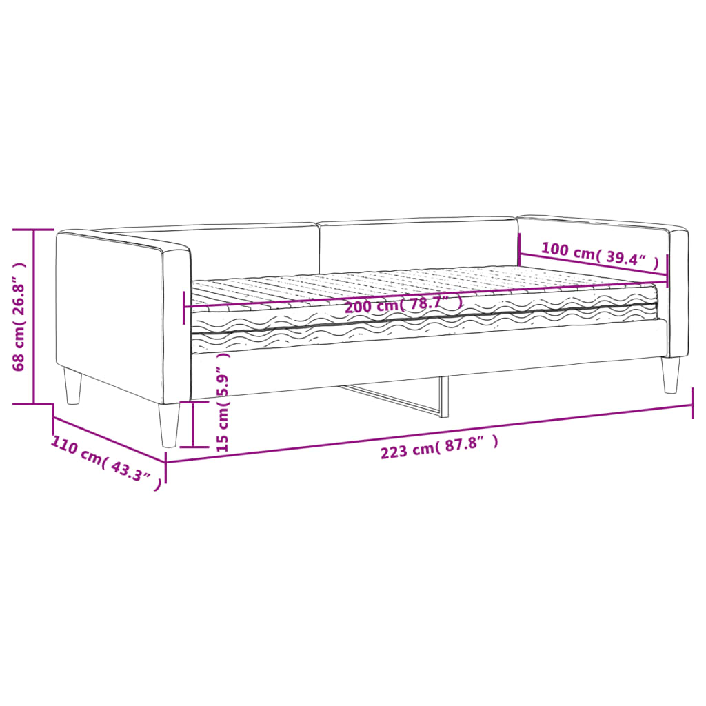 vidaXL Sofá-cama com colchão 100x200 cm tecido preto