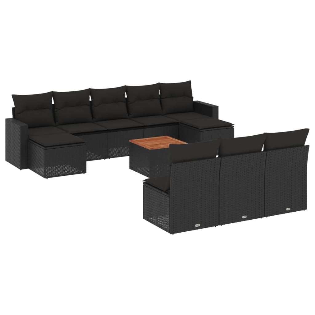 vidaXL 11 pcs conjunto sofás de jardim c/ almofadões vime PE preto