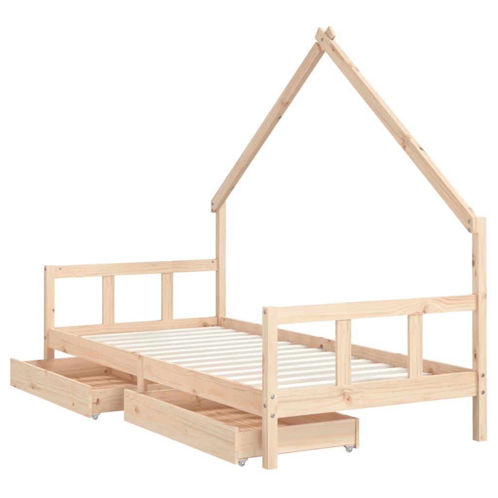 vidaXL Estrutura de cama infantil c/ gavetas 90x190 cm pinho maciço