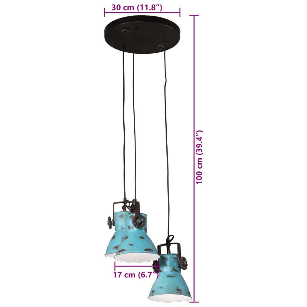 vidaXL Candeeiro suspenso 25 W 30x30x100 cm E27 azul desgastado