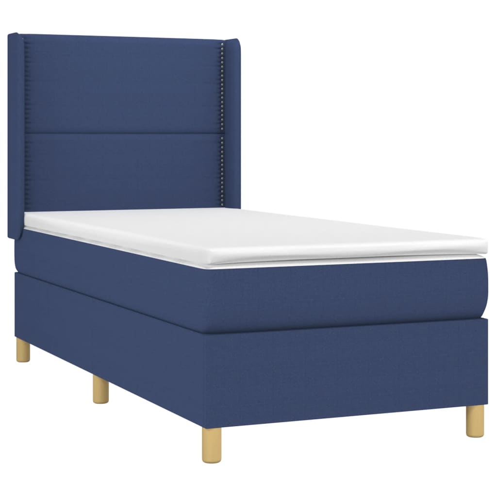 vidaXL Cama com molas/colchão 90x200 cm tecido azul