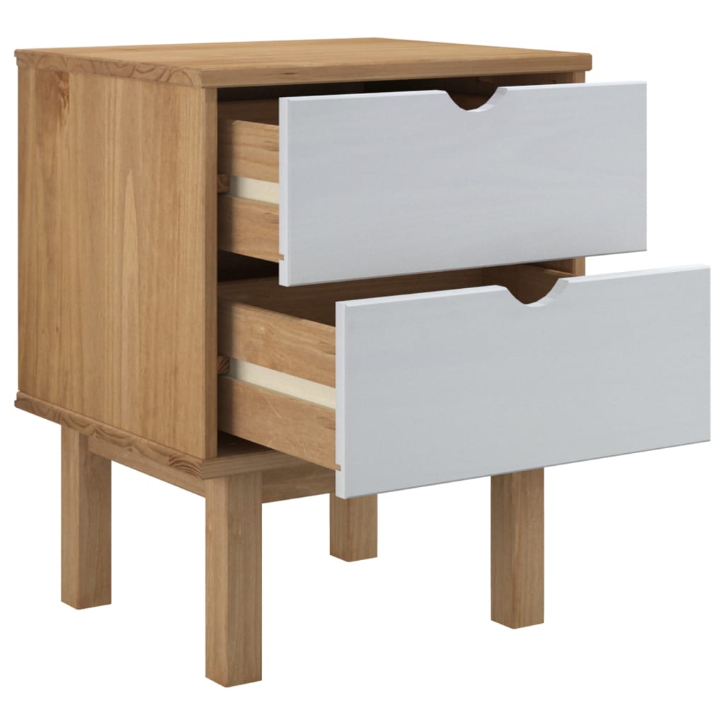 vidaXL Mesa DE cabeceira OTTA 45x39x57 cm pinho maciço castanho/branco