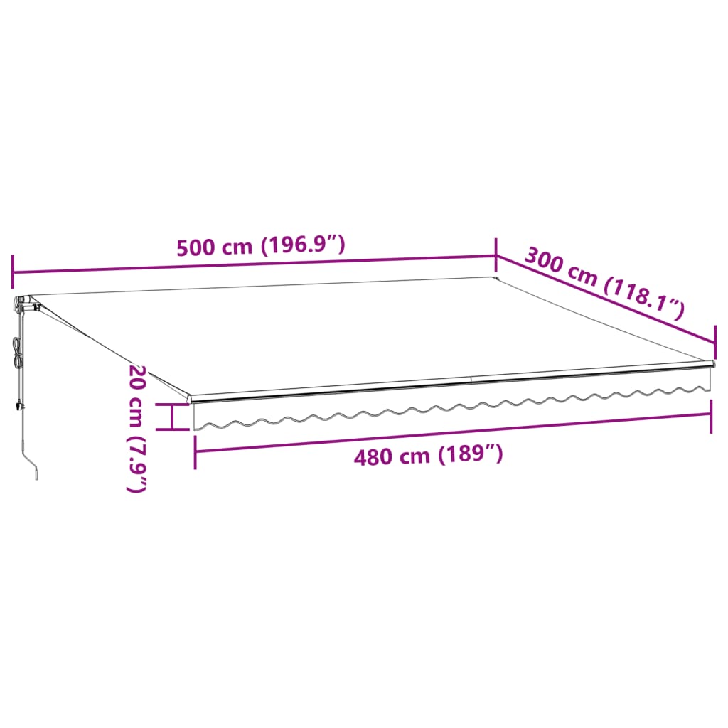 vidaXL Toldo retrátil automático com luzes LED 500x300 cm castanho