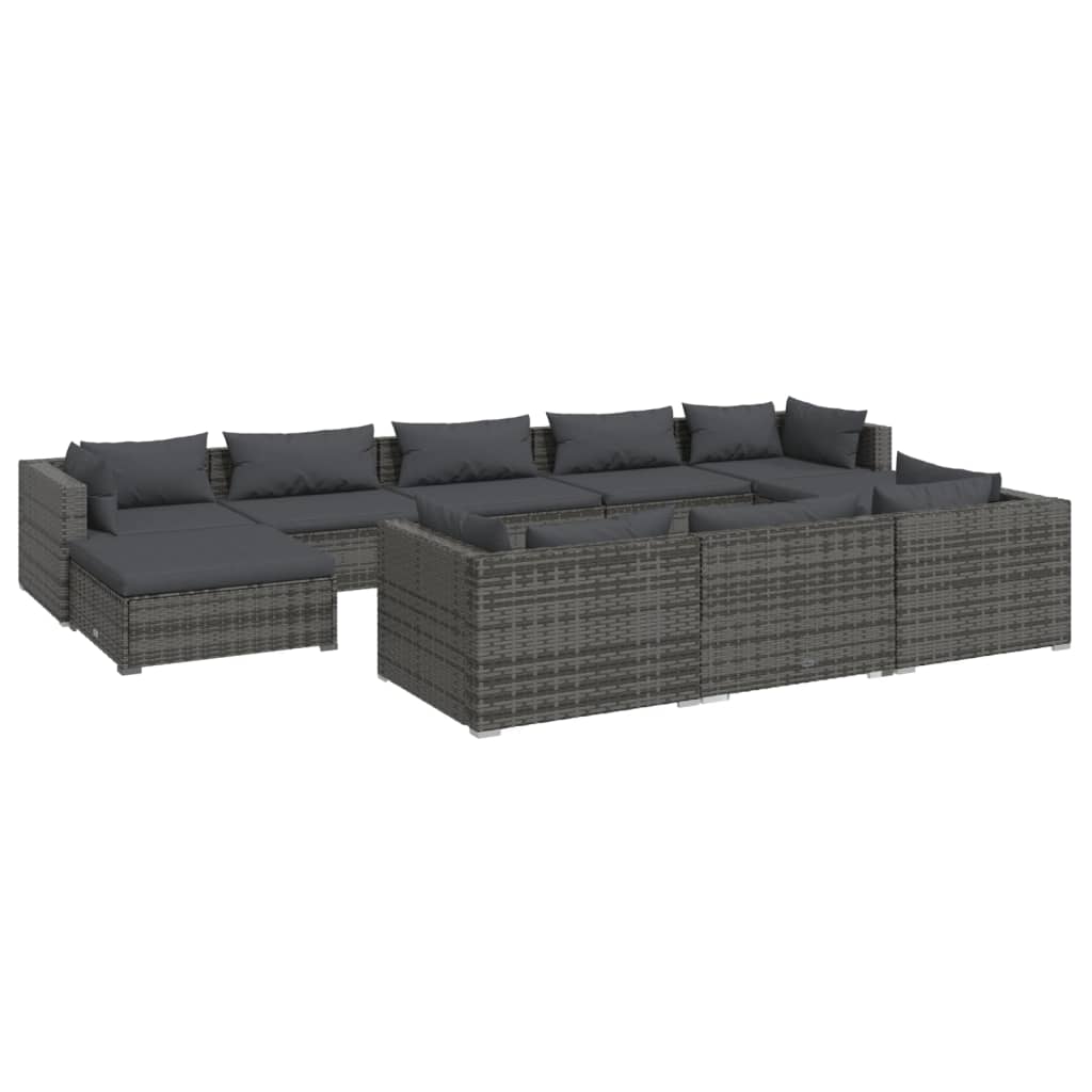 vidaXL 10 pcs conjunto lounge de jardim c/ almofadões vime PE cinzento