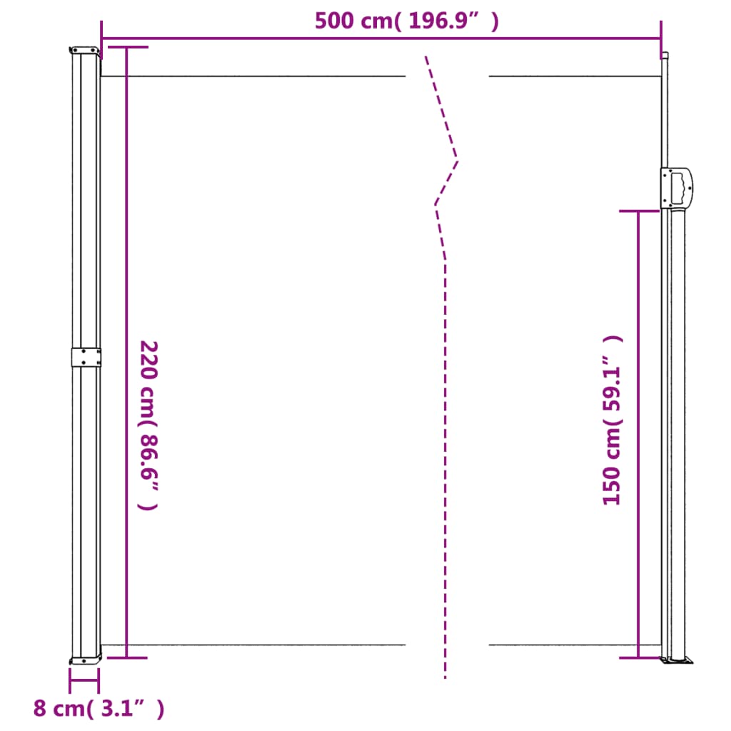 vidaXL Toldo lateral retrátil 220x500 cm bege