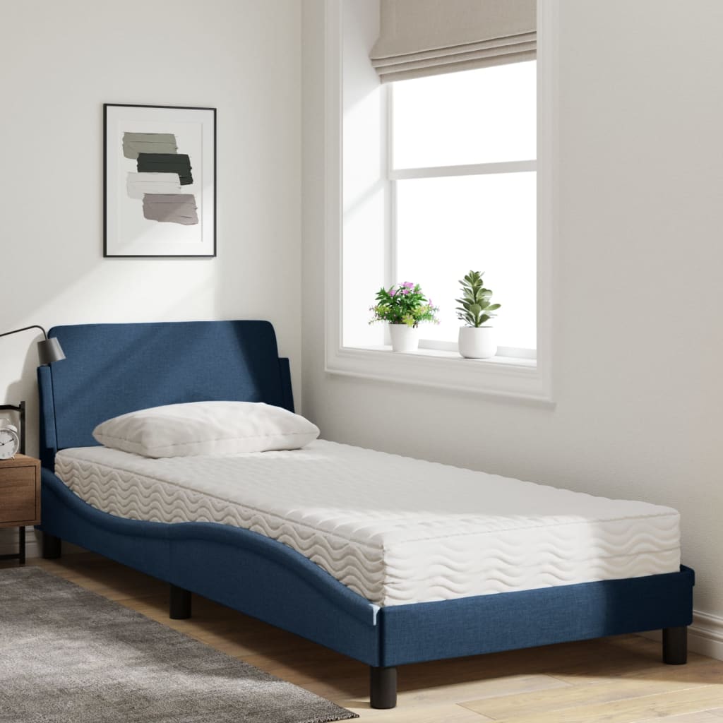 vidaXL Cama com colchão 90x190 cm tecido azul