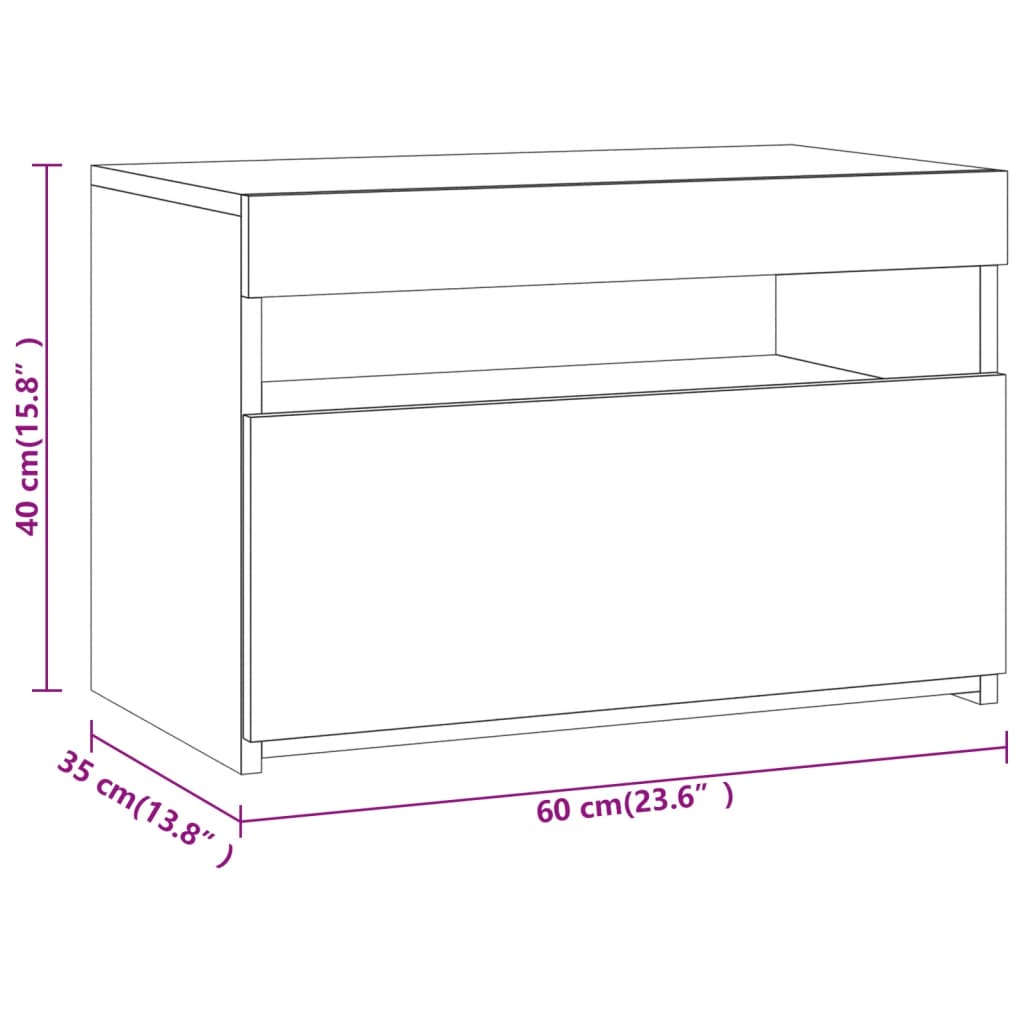 vidaXL Mesa de cabeceira c/ LEDs 60x35x40 cm cinzento sonoma