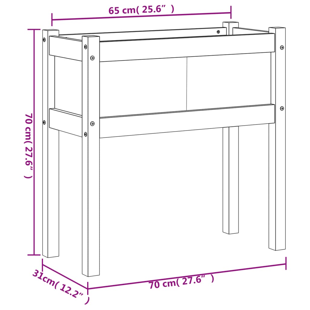 vidaXL Vaso/floreira de jardim com pernas 70x31x70 cm pinho impregnado