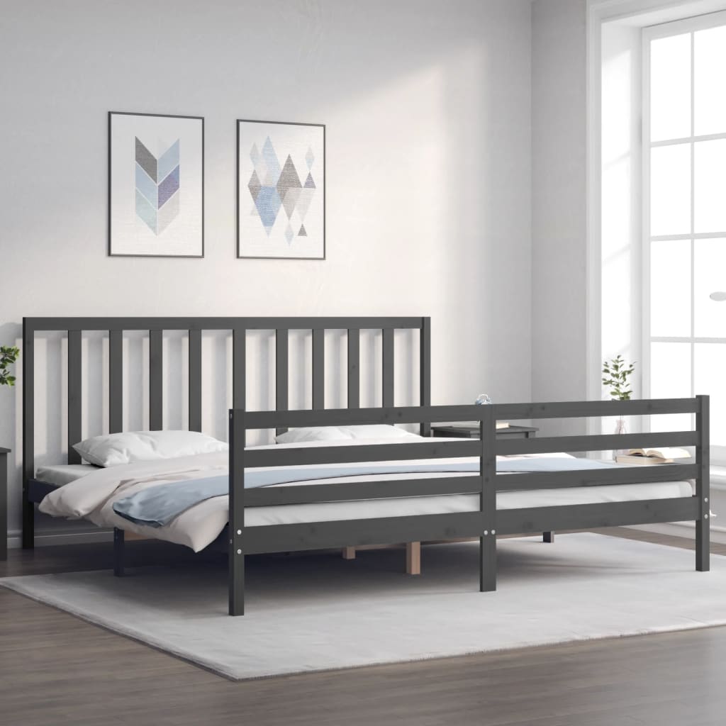 vidaXL Estrutura de cama com cabeceira 200x200 cm madeira maciça cinza