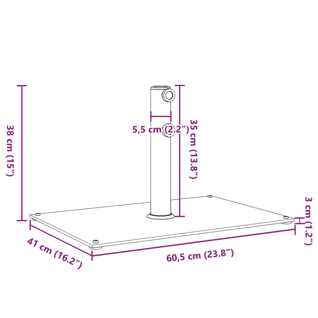 vidaXL Base de guarda-sol para postes de Ø32/38/48 mm 15 kg retangular