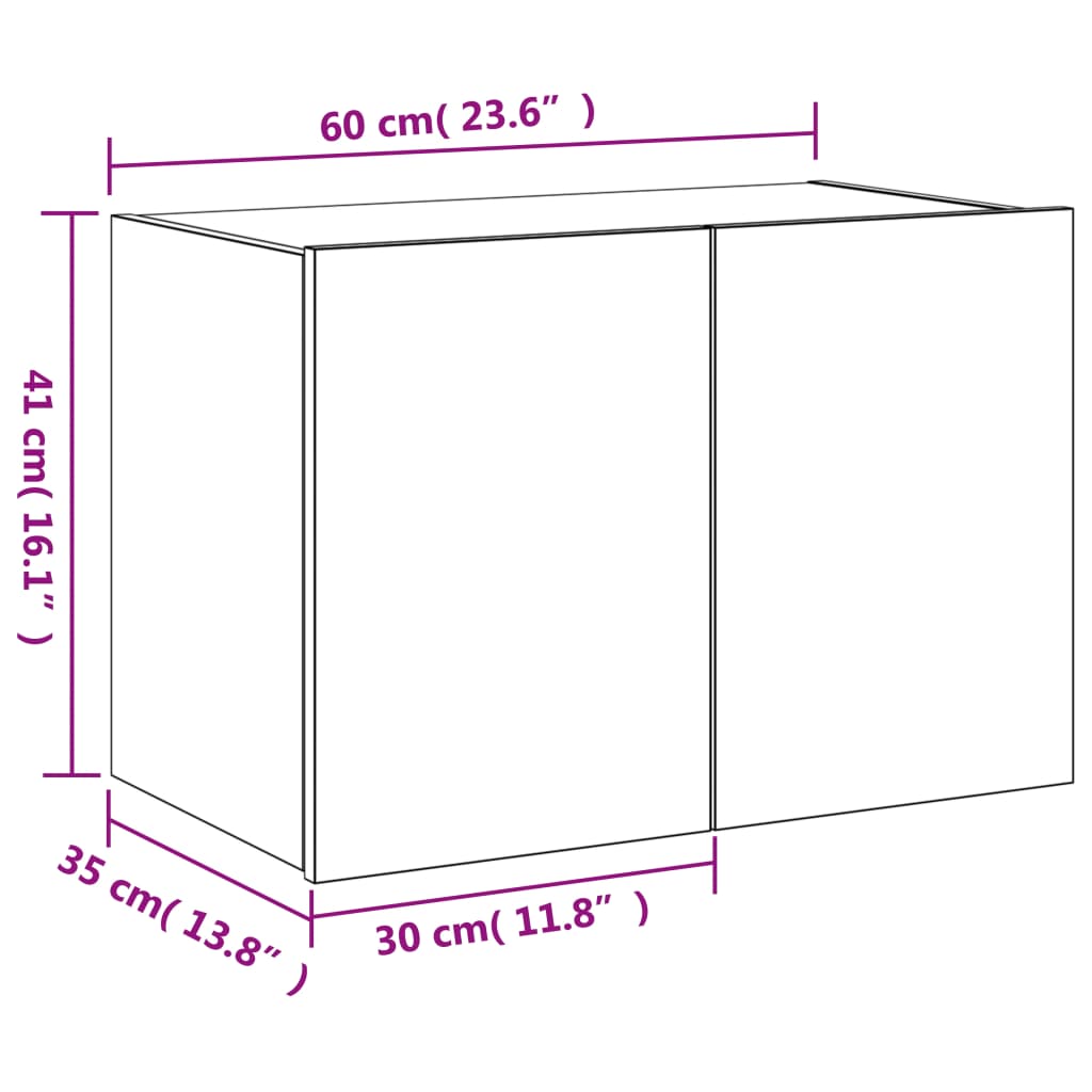 vidaXL Móvel parede p/ TV c/ luzes LED 60x35x41 cm carvalho castanho