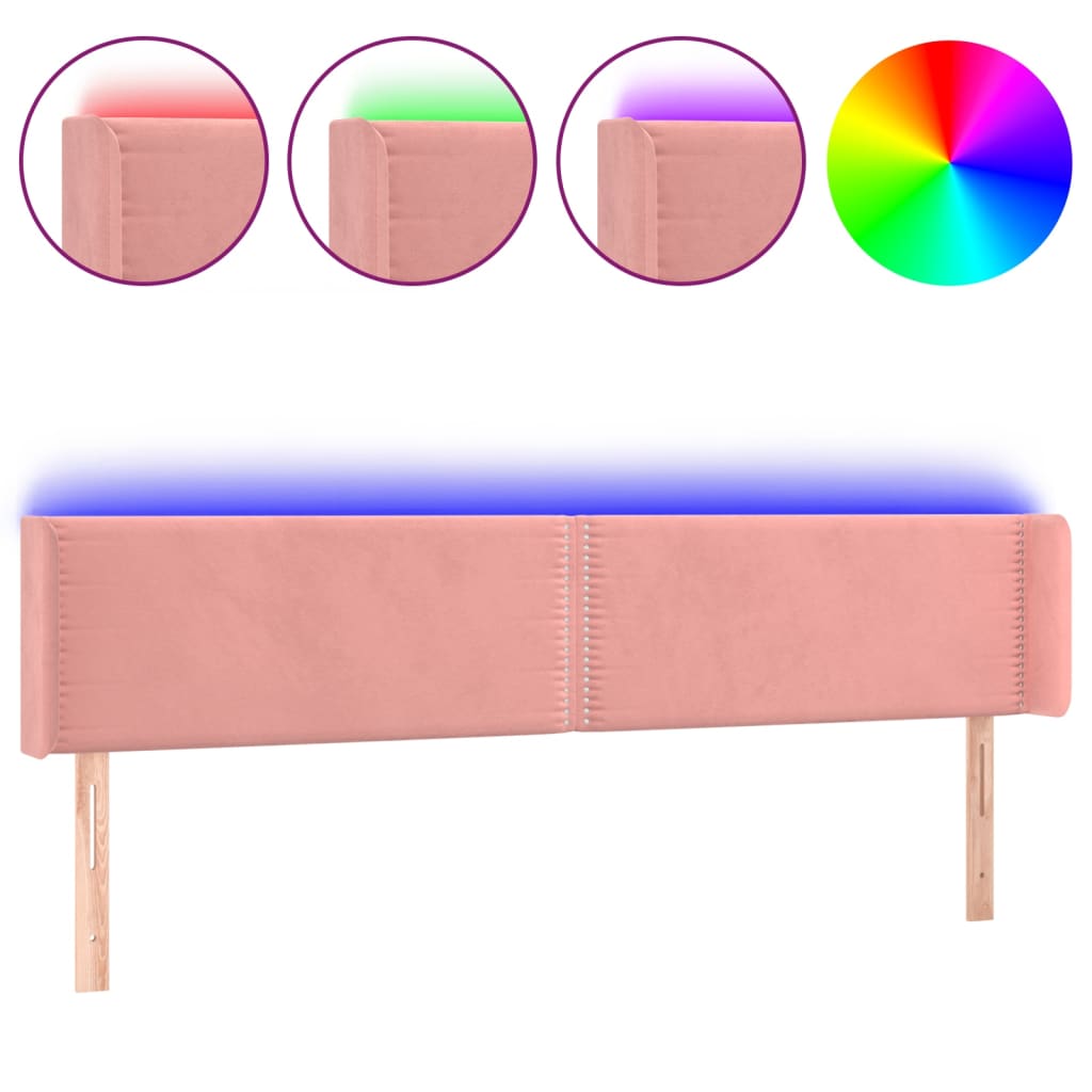 vidaXL Cabeceira de cama c/ luzes LED veludo 203x16x78/88 cm rosa