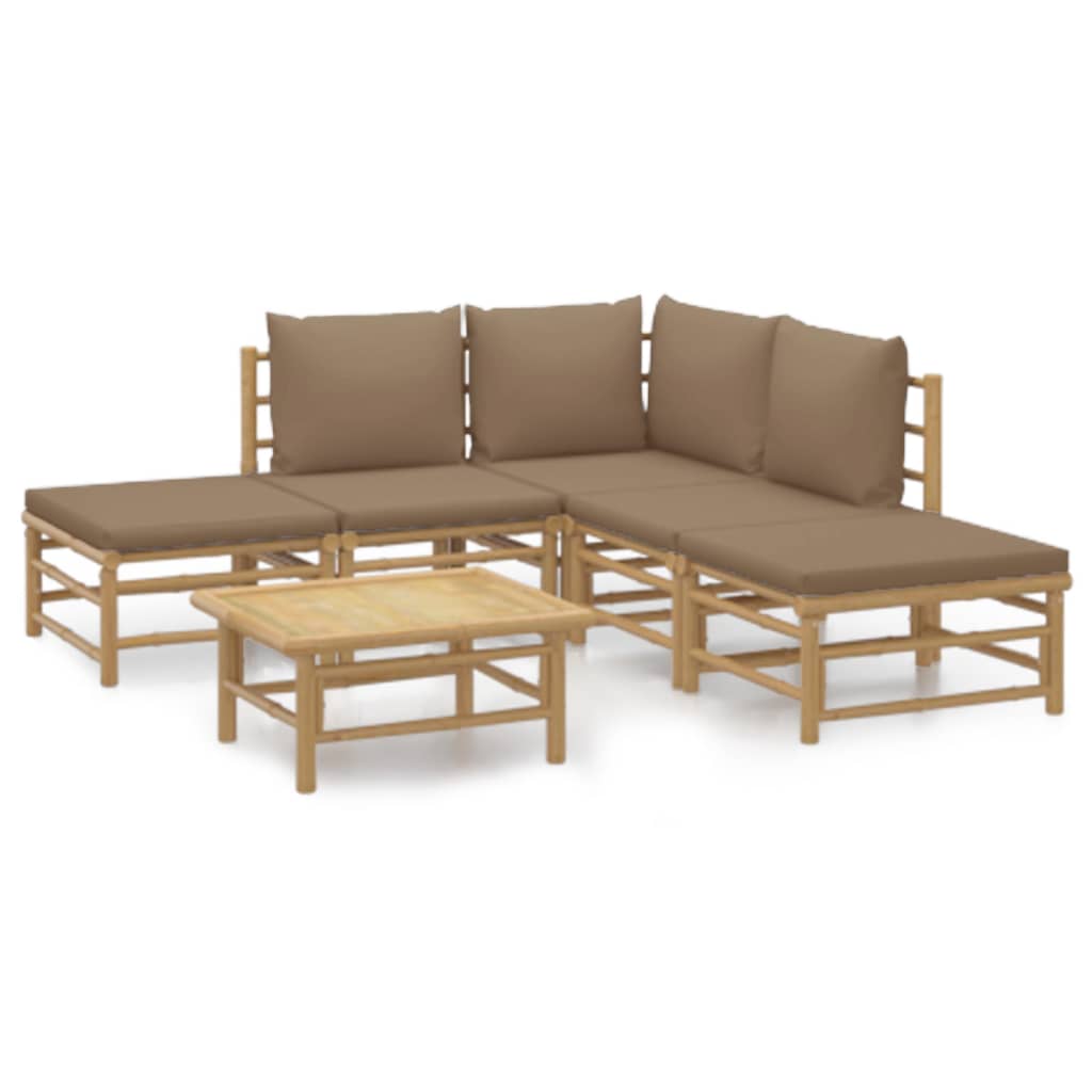 vidaXL 6 pcs conj. lounge jardim bambu almofadões cinzento-acastanhado