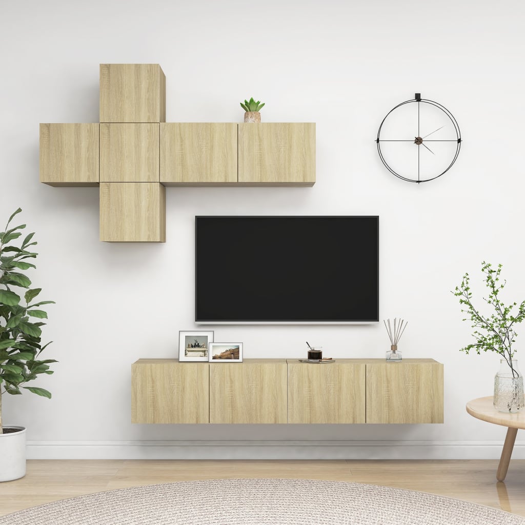 vidaXL 7pcs conjunto de móveis de TV derivados madeira carvalho sonoma