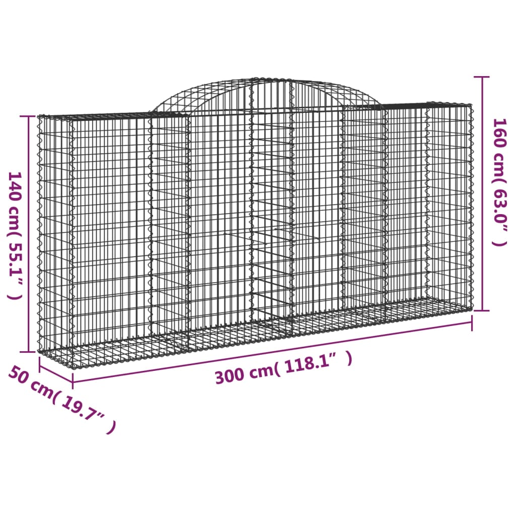 vidaXL Cestos gabião arqueados 9pcs 300x50x140/160cm ferro galvanizado