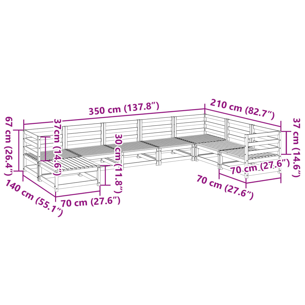 vidaXL 8 pcs conjunto sofás de jardim madeira de pinho impregnada