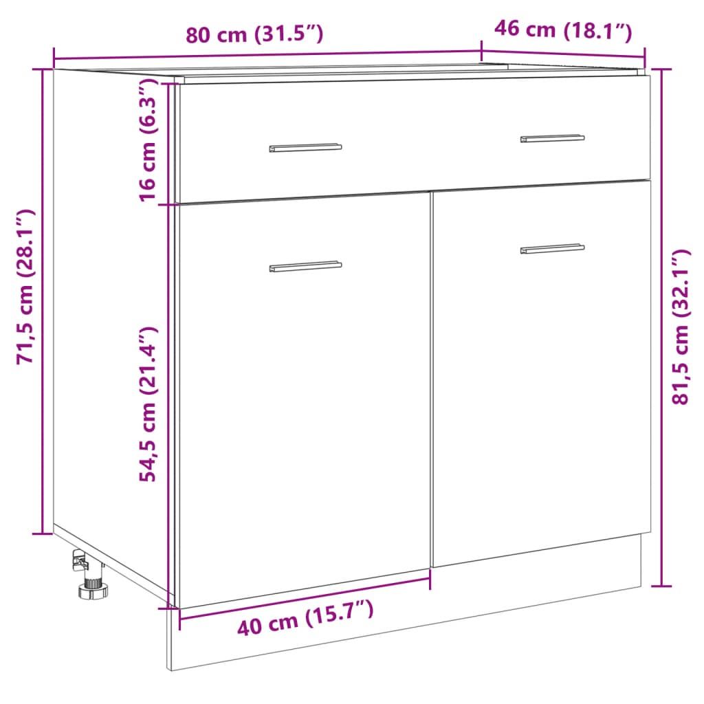 vidaXL Armário inferior c/ gavetas 80x46x81,5cm contraplacado carvalho