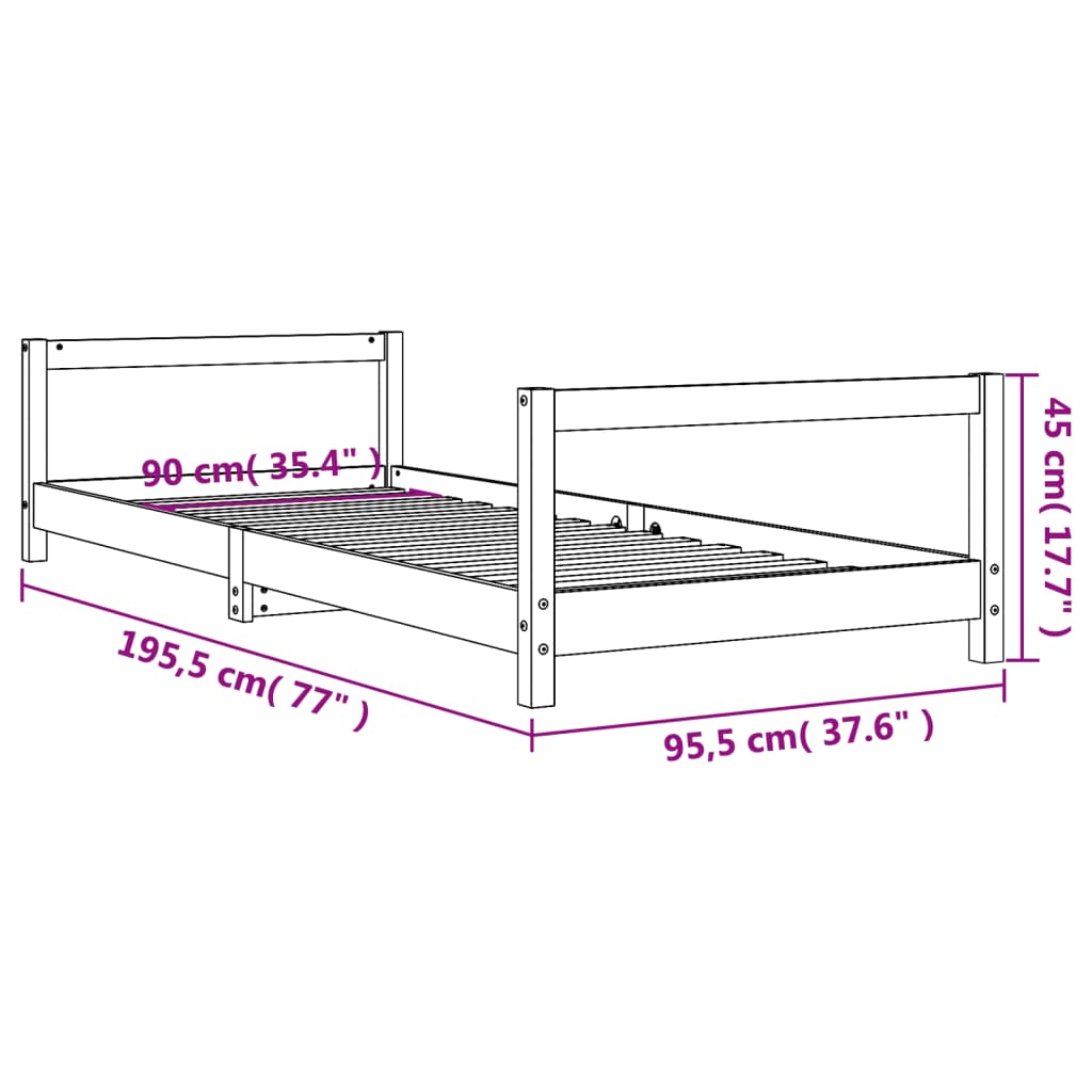 vidaXL Estrutura de cama infantil 90x190 cm pinho maciço branco