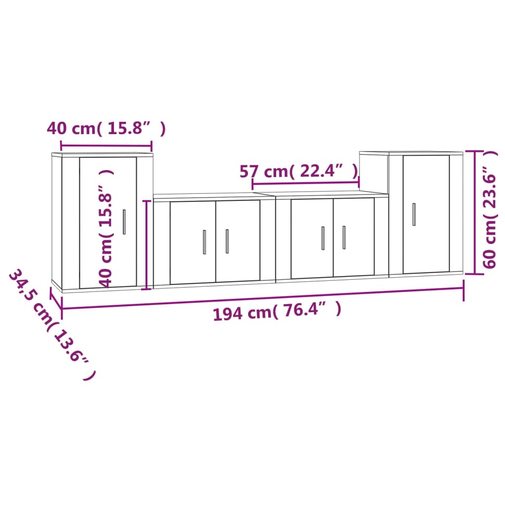 vidaXL Conjunto móveis de TV 4 pcs madeira processada preto