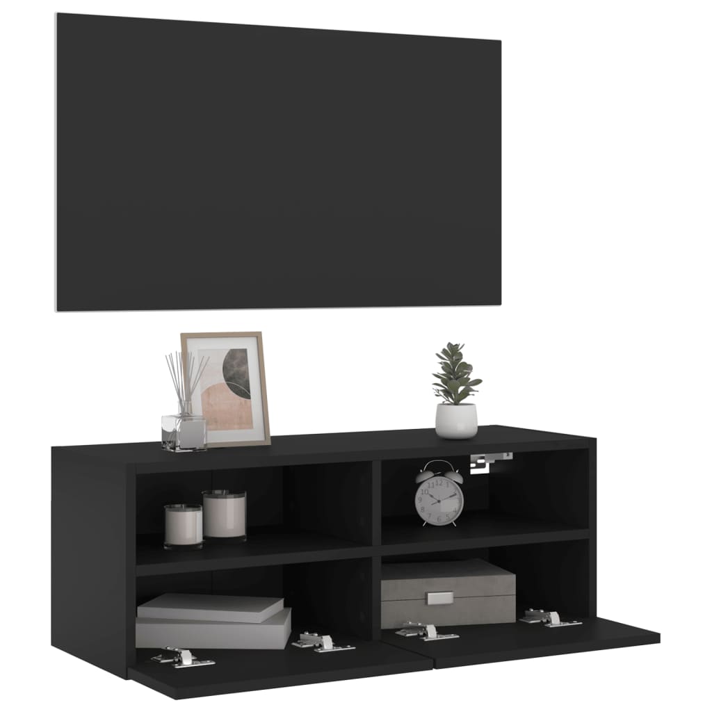 vidaXL Móvel de parede p/ TV 80x30x30 cm derivados de madeira preto