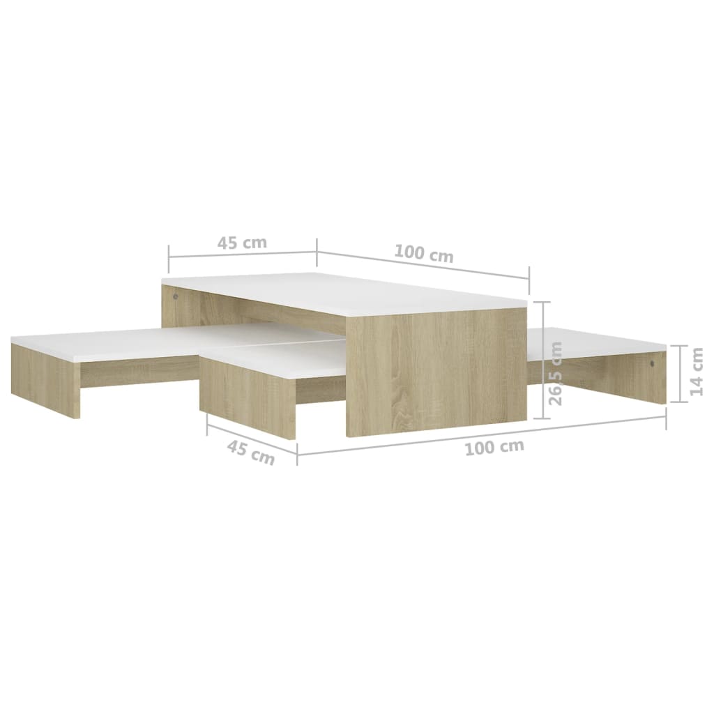 vidaXL Conjunto mesas de centro 100x100x26,5 cm branco/carvalho sonoma