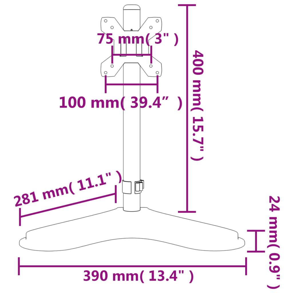 vidaXL Suporte para monitor VESA 75/100 mm aço preto