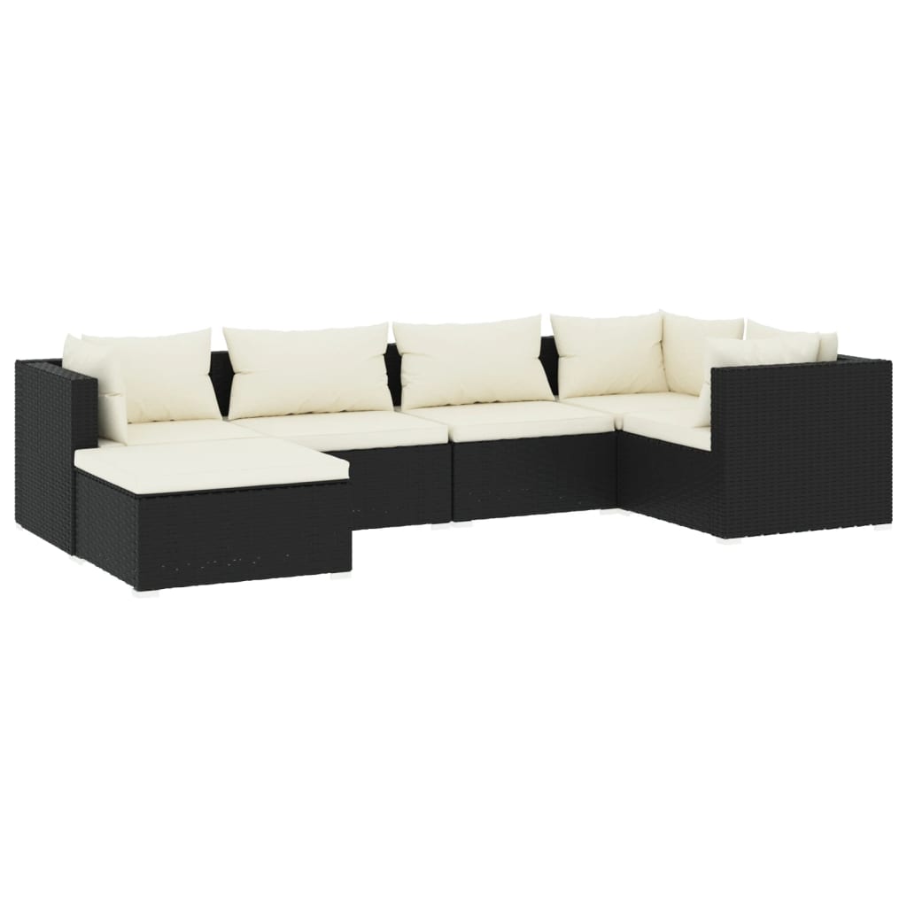 vidaXL 6 pcs conjunto lounge de jardim c/ almofadões vime PE preto