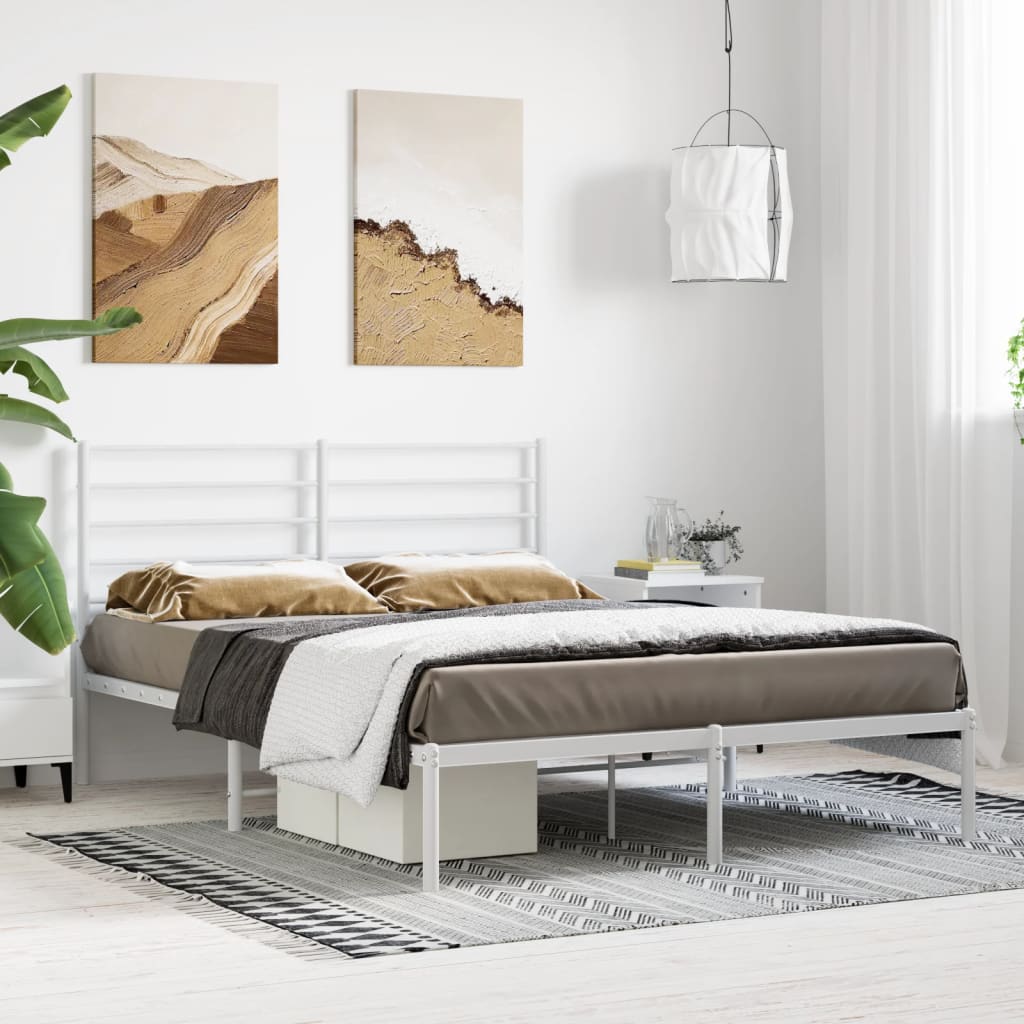 vidaXL Estrutura de cama com cabeceira 140x190 cm metal branco