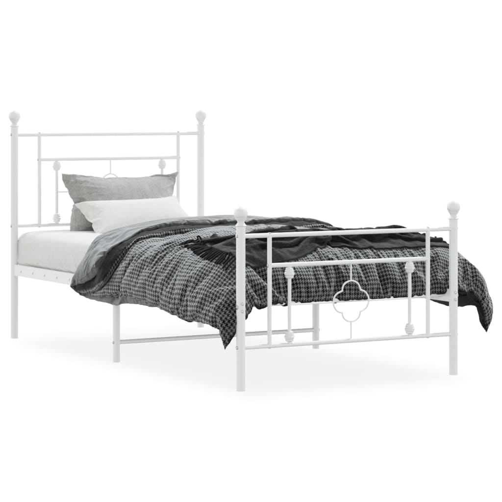 vidaXL Estrutura de cama com cabeceira e pés 90x200 cm metal branco