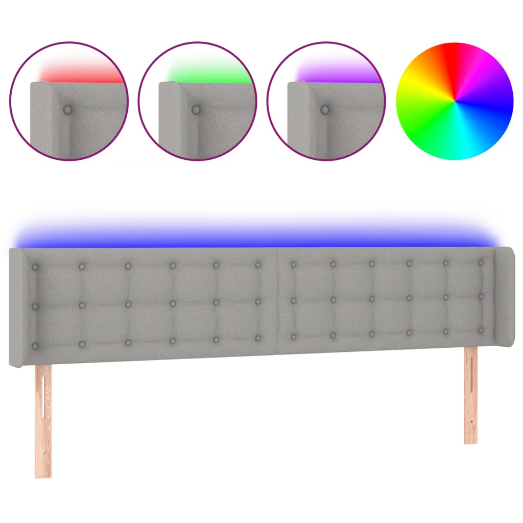 vidaXL Cabeceira cama c/ luzes LED tecido 163x16x78/88 cm cinza-claro