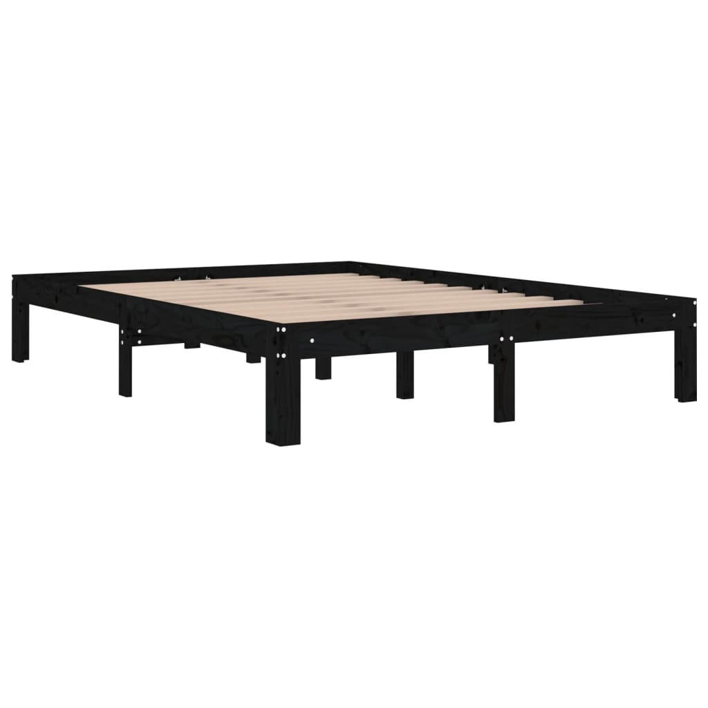 vidaXL Estrutura de cama casal 135x190 cm madeira maciça preto